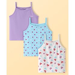 Pine Kids Cotton Lycra Knit Sleeveless Slips With Heart Print Pack Of 3 - Colour May Vary