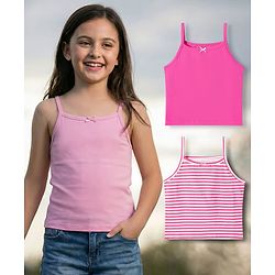 Pine Kids Cotton Lycra Sleeveless Slips With Stripes & Pack Of 3 - Colour May Vary