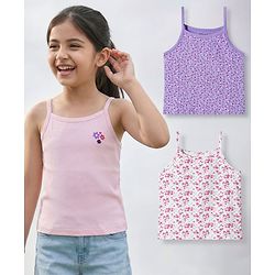 Pine Kids Cotton Lycra Knit Sleeveless Slips With Floral Print Pack Of 3 - Colour May Vary