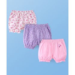 Pine Kids Cotton Elastane Knit Bloomers with Floral Print Pack of 3 (Color May Vary)