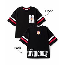 Pine Kids Marvel Single Jersey Knit Drop Shoulder Half Sleeves T-Shirt with Front & Back Iron Man Graphic - Black