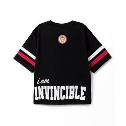 Pine Kids Marvel Single Jersey Knit Drop Shoulder Half Sleeves T-Shirt with Front & Back Iron Man Graphic - Black