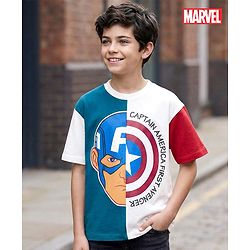 Pine Kids Marvel Single Jersey Knit Drop Shoulder Half Sleeves T-Shirt with Captain America Graphic - Multicolor