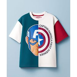 Pine Kids Marvel Single Jersey Knit Drop Shoulder Half Sleeves T-Shirt with Captain America Graphic - Multicolor