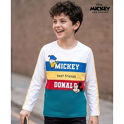 Pine Kids Disney Single Jersey Knit Full Sleeves Cut & Sew T-Shirt with Mickey Mouse Graphic & Badge Detailing - Multicolor