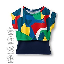 Pine Active Knit Super Stretch Half Sleeves Crop Top with Vest - Multicolor