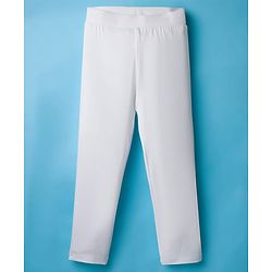 Pine Kids Cotton Lycra Knit Full Length Solid Colour Leggings - White