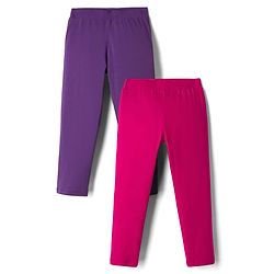 Pine Kids Cotton Lycra Knit Full Length Solid Leggings Pack Of 2 - Fuchsia & Purple