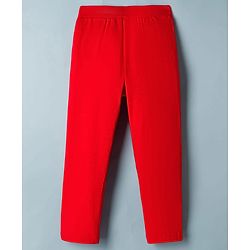 Pine Kids Cotton Lycra Knit Full Length Solid Leggings Pack Of 2 - White & Red