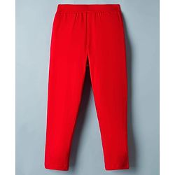 Pine Kids Cotton Lycra Knit Full Length Solid Leggings Pack Of 2 - White & Red