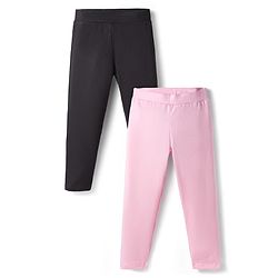 Pine Kids Cotton Lycra Knit Full Length Solid Color Leggings Pack of 2 - Black & Pink