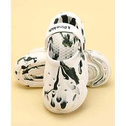 Pine Kids Back Strap Closure Abstract Printed Clogs - White & Green ( Print May Vary )
