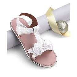 Pine Kids Sandals With Velcro Closure & Bow Applique - Golden