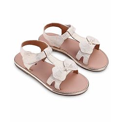 Pine Kids Sandals With Velcro Closure & Bow Applique - Golden