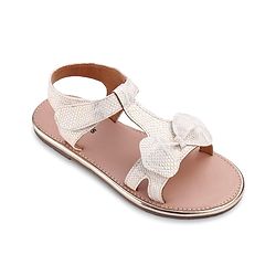 Pine Kids Sandals With Velcro Closure & Bow Applique - Golden