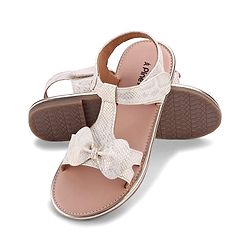 Pine Kids Sandals With Velcro Closure & Bow Applique - Golden