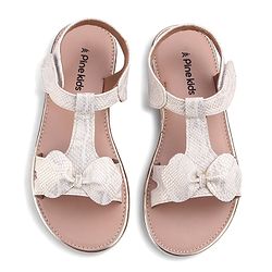 Pine Kids Sandals With Velcro Closure & Bow Applique - Golden