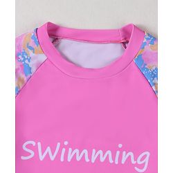Pine Active Half Raglan Sleeves Tie & Dye Two Piece Swimsuit with Swimming Print - Pink