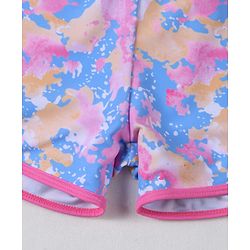 Pine Active Half Raglan Sleeves Tie & Dye Two Piece Swimsuit with Swimming Print - Pink