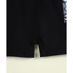 Pine Kids Half Raglan Sleeves Tropical Theme Printed Legged Swimsuit - Black