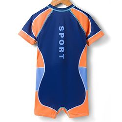 Pine Kids Half Raglan Sleeves Text Printed Legged Swimsuit with Cap- Navy Blue