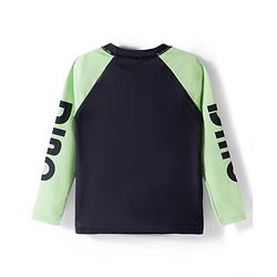 Pine Kids Raglan Full Sleeves Two Piece Swimsuit & Cap Text with Dino Print - Black