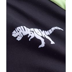 Pine Kids Raglan Full Sleeves Two Piece Swimsuit & Cap Text with Dino Print - Black