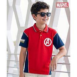 Pine Kids Marvel Terry Knit Half Sleeve Cut & Sew Polo T-Shirt with Avengers Graphic - Multicolor