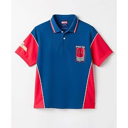 Pine Kids Marvel Terry Knit Half Sleeves Cut & Sew Polo T-Shirt with Spider-Man Graphic - Blue & Red