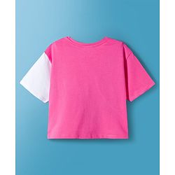 Pine Kids Disney Single Jersey Knit Drop Shoulder Half Sleeves Cut & Sew T-Shirt with Joggers Set With Minnie Mouse Graphics - Pink & White