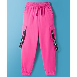 Pine Kids Disney Single Jersey Knit Drop Shoulder Half Sleeves Cut & Sew T-Shirt with Joggers Set With Minnie Mouse Graphics - Pink & White