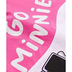 Pine Kids Disney Single Jersey Knit Drop Shoulder Half Sleeves Cut & Sew T-Shirt with Joggers Set With Minnie Mouse Graphics - Pink & White