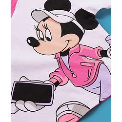 Pine Kids Disney Single Jersey Knit Drop Shoulder Half Sleeves Cut & Sew T-Shirt with Joggers Set With Minnie Mouse Graphics - Pink & White
