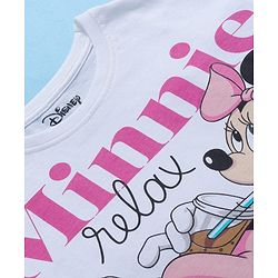 Pine Kids Disney Single Jersey Knit Drop Shoulder Oversized Half Sleeves Crop Top & Joggers Set With Minnie Mouse Graphics - White & Pink