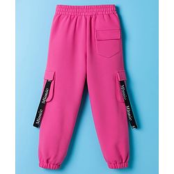 Pine Kids Disney Single Jersey Knit Drop Shoulder Oversized Half Sleeves Crop Top & Joggers Set With Minnie Mouse Graphics - White & Pink