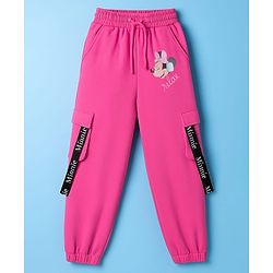 Pine Kids Disney Single Jersey Knit Drop Shoulder Oversized Half Sleeves Crop Top & Joggers Set With Minnie Mouse Graphics - White & Pink