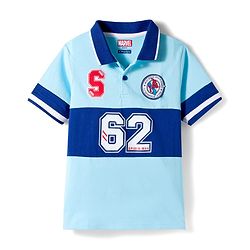 Pine Kids Marvel 100% Cotton Knit Half Sleeves Cut & Sew Polo T-Shirt With Front & Back Spiderman Graphics - Blue