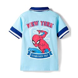 Pine Kids Marvel 100% Cotton Knit Half Sleeves Cut & Sew Polo T-Shirt With Front & Back Spiderman Graphics - Blue