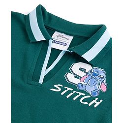 Pine Kids Disney Single Jersey Knit Half Sleeves Frock With Stitch & Angel Graphics - Dark Green