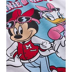 Pine Kids Disney Terry Knit Drop Shoulder Half Sleeves T-Shirt with Minnie & Daisy Graphic - Light Blue & White