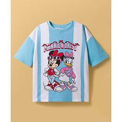 Pine Kids Disney Terry Knit Drop Shoulder Half Sleeves T-Shirt with Minnie & Daisy Graphic - Light Blue & White
