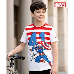 Pine Kids Marvel Single Jersey Knit Half Sleeves T-Shirt with Captain America Graphic - White