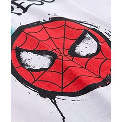 Pine Kids Marvel Terry Knit Drop Shoulder Half Sleeves T-Shirt with Spider-Man All Over Print  - White