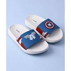 Pine Kids Marvel Slip On Flip Flops with Captain America Applique - Blue & White