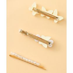 Pine Kids Free Size Hair Pins with  Pearl & Butterfly Applique Pack of 3  - White
