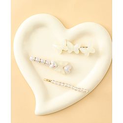 Pine Kids Free Size Hair Pins with  Pearl & Butterfly Applique Pack of 3  - White