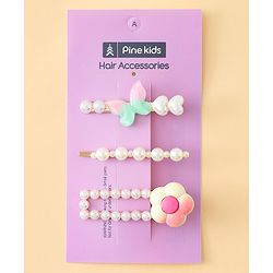 Pine Kids Free Size Hair Pins And Clips Pack of 3 - Pink