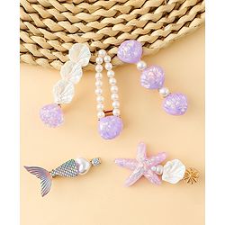 Pine Kids Hair Pins And Clips With Pearls & Sea Life Applique Pack of 5 - Purple