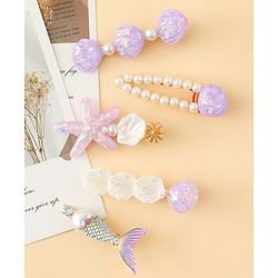 Pine Kids Hair Pins And Clips With Pearls & Sea Life Applique Pack of 5 - Purple