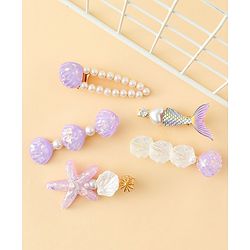 Pine Kids Hair Pins And Clips With Pearls & Sea Life Applique Pack of 5 - Purple